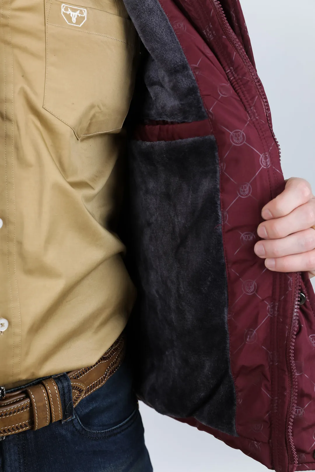 Men's Fur Lined Quilted Monogram Vest - Burgundy