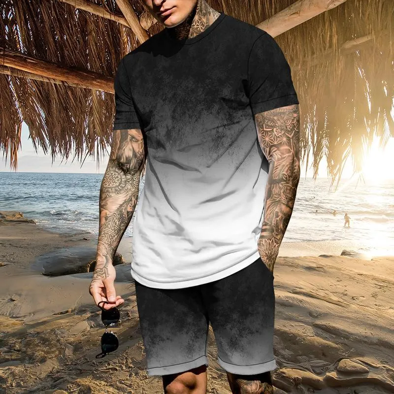 Men's Printed Beach Short Sleeve Shorts Set 22212378L