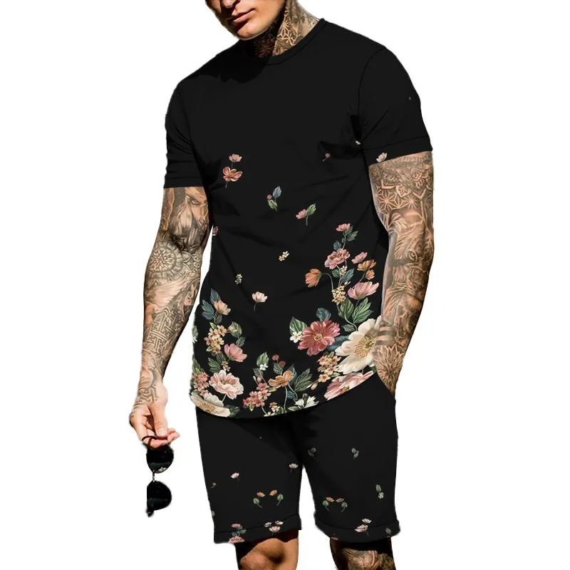 Men's Printed Beach Short Sleeve Shorts Set 22212378L