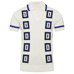 Men's white casual V-neck knit polo shirt