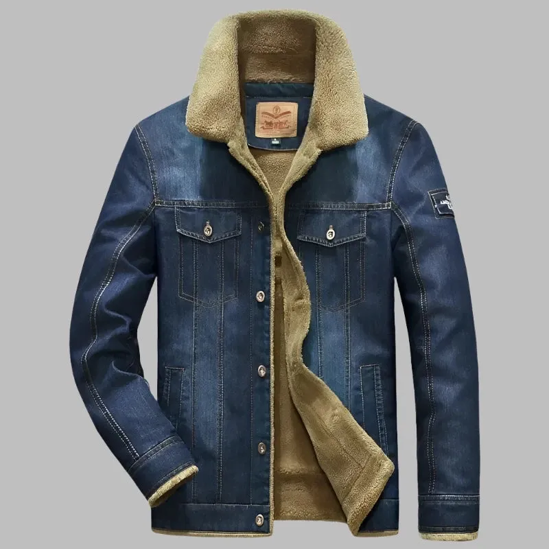 Men's Wool-Lined Denim Jacket: Thick Thermal Winter Coat with Multi-Pocket Design