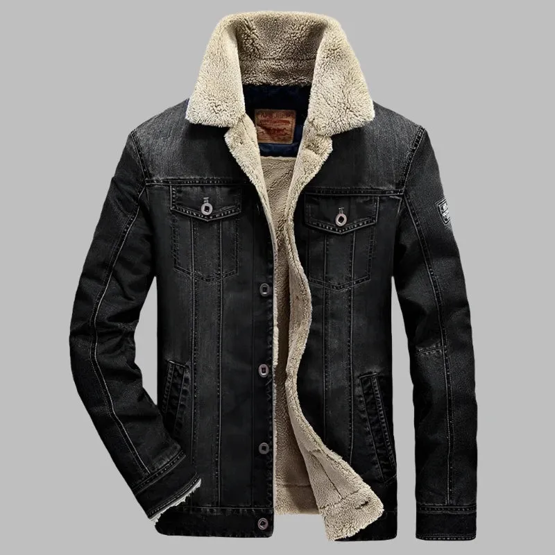 Men's Wool-Lined Denim Jacket: Thick Thermal Winter Coat with Multi-Pocket Design