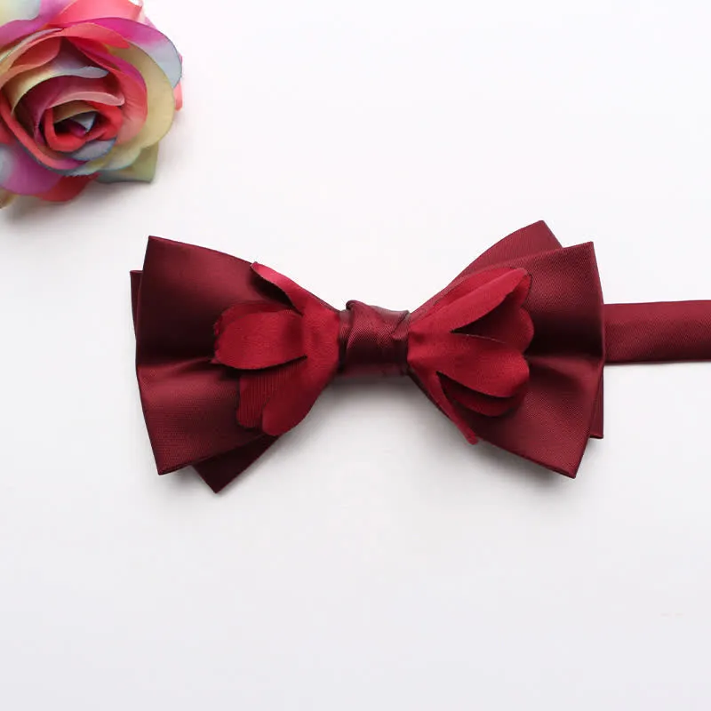 Men's Yarn-dyed Double Layer Flower Ribbon Bow Tie