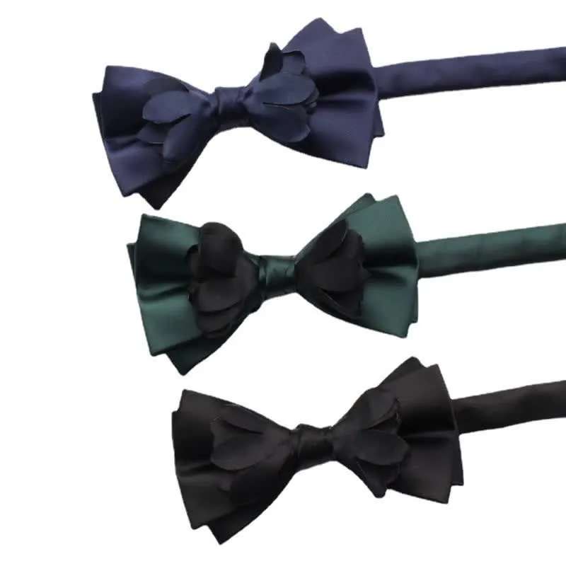 Men's Yarn-dyed Double Layer Flower Ribbon Bow Tie