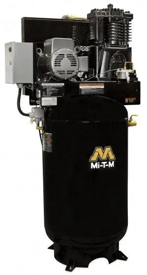 Mi-T-M Two Stage Electric Stationary Air Compressors - 23.5 CFM - 175 PSI - 7.5 HP - 80 gal - Simplex Vertical