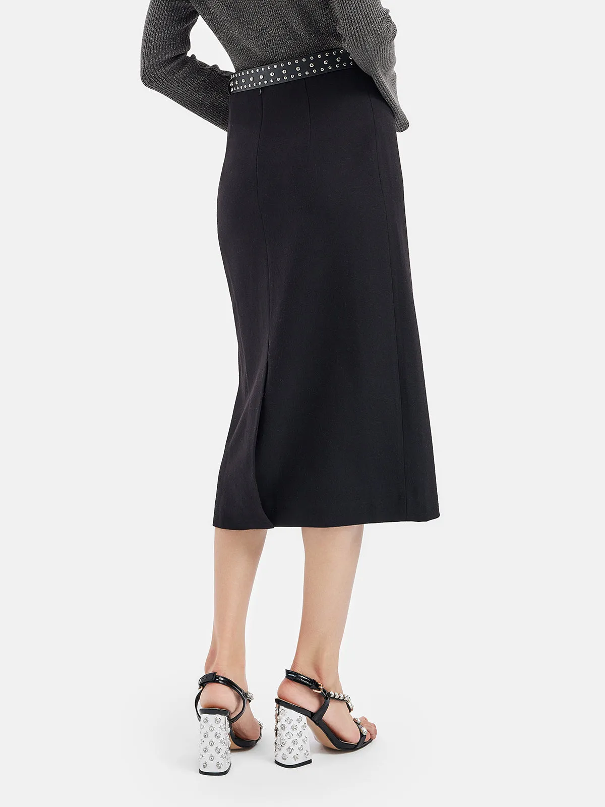 Minimalist Wool Midi Skirt