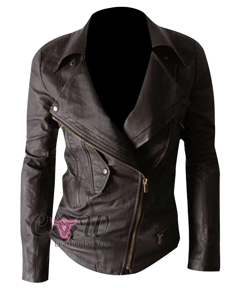 Multi Pocket Slim Fit Biker Brown Leather Jacket