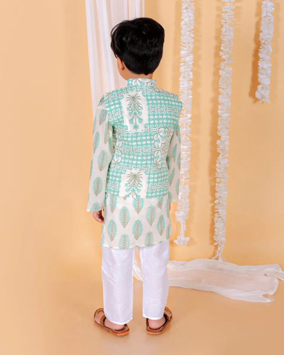 Neelegagan Boys Floral Print Jacket And Kurta Pajama Set