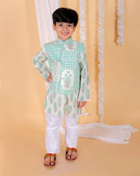 Neelegagan Boys Floral Print Jacket And Kurta Pajama Set