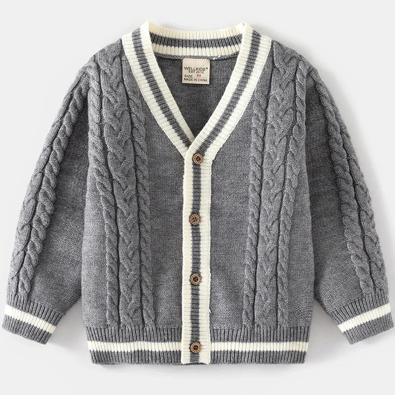 New Fashion Boys' Sweater Autumn and Winter Children's Sweater Casual Cardigan Button Handsome Children's Wear Baby Top