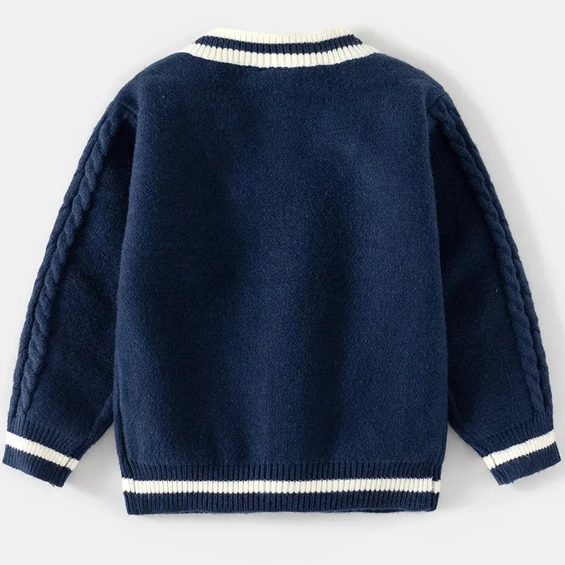 New Fashion Boys' Sweater Autumn and Winter Children's Sweater Casual Cardigan Button Handsome Children's Wear Baby Top