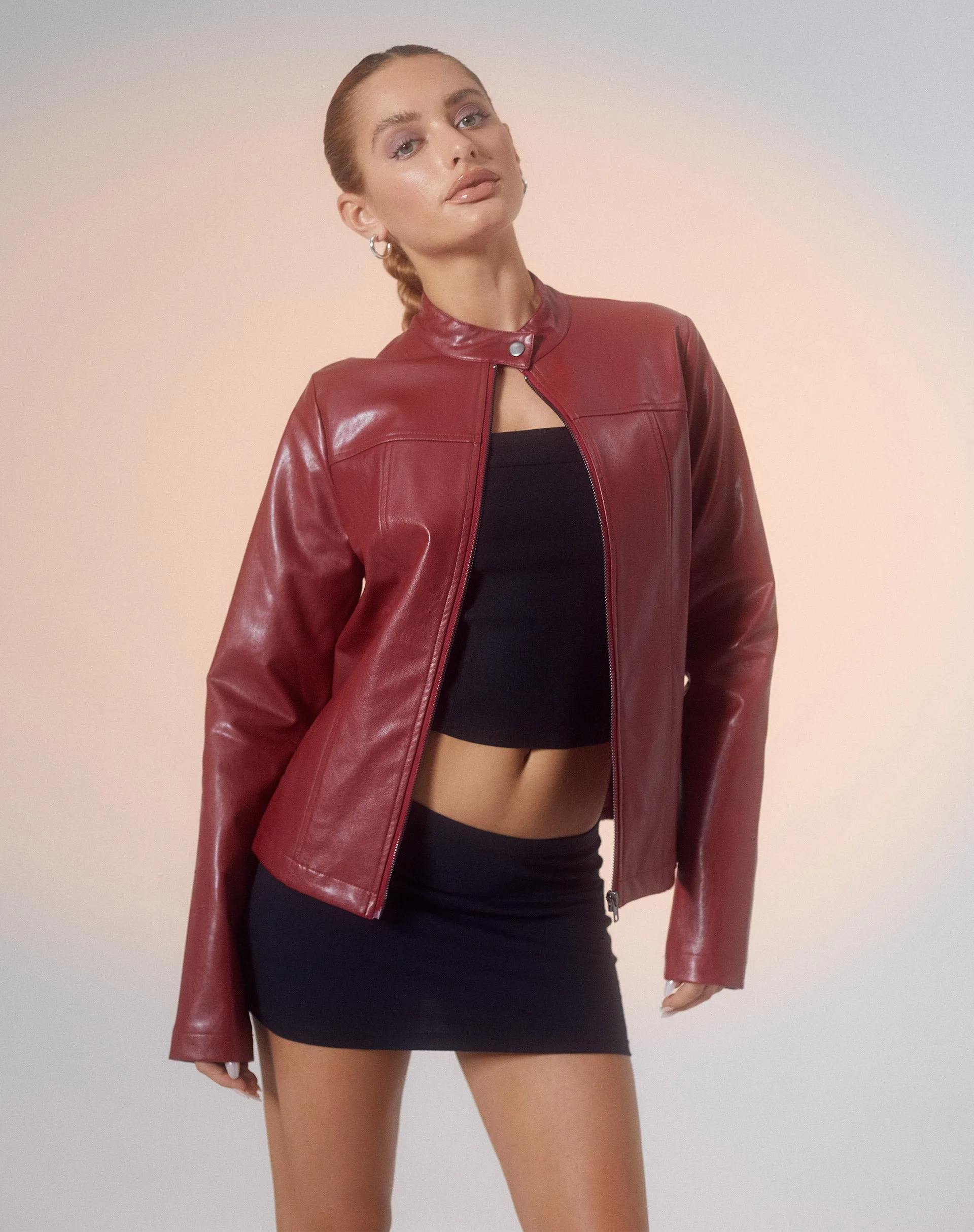 Olivia Jacket in PU Blood Red