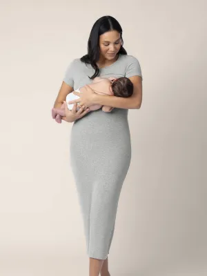 Olivia Ribbed Bamboo 2-in-1 Maternity & Nursing Dress | Grey Heather