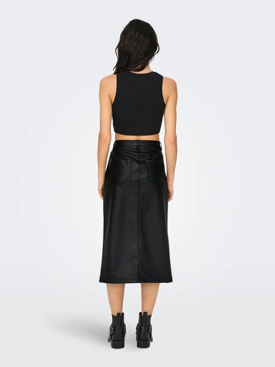 Onlkiri Hw Lo Slit Faux Lea Skirt C - Zwart