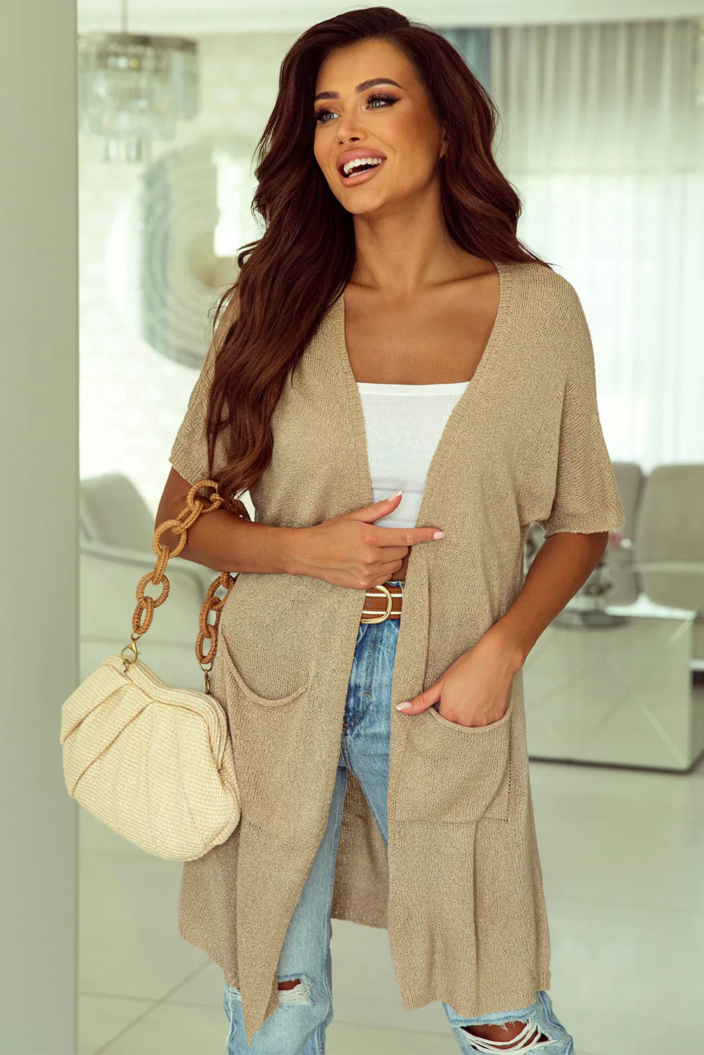 Open Front Sweater Cardigan with Pockets