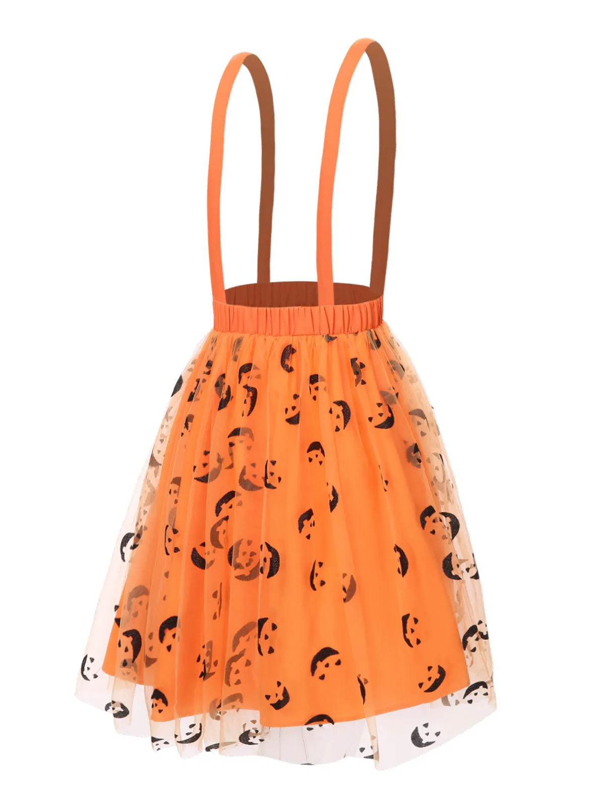 Orange 1940s Halloween Smiley Face Mesh Suspender Skirt