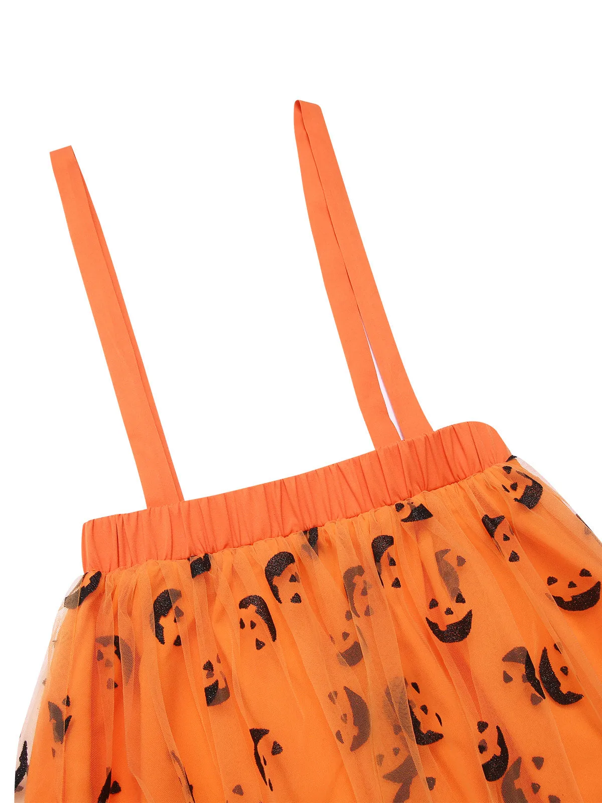 Orange 1940s Halloween Smiley Face Mesh Suspender Skirt