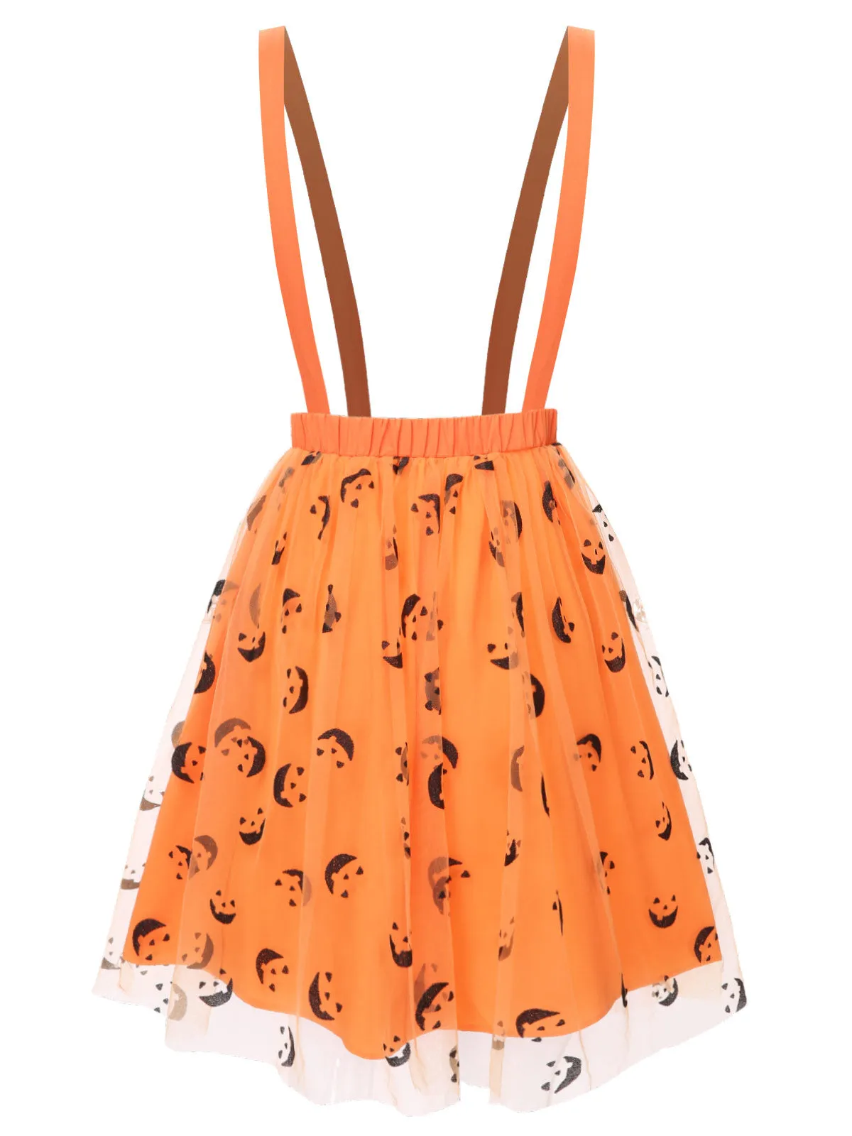 Orange 1940s Halloween Smiley Face Mesh Suspender Skirt