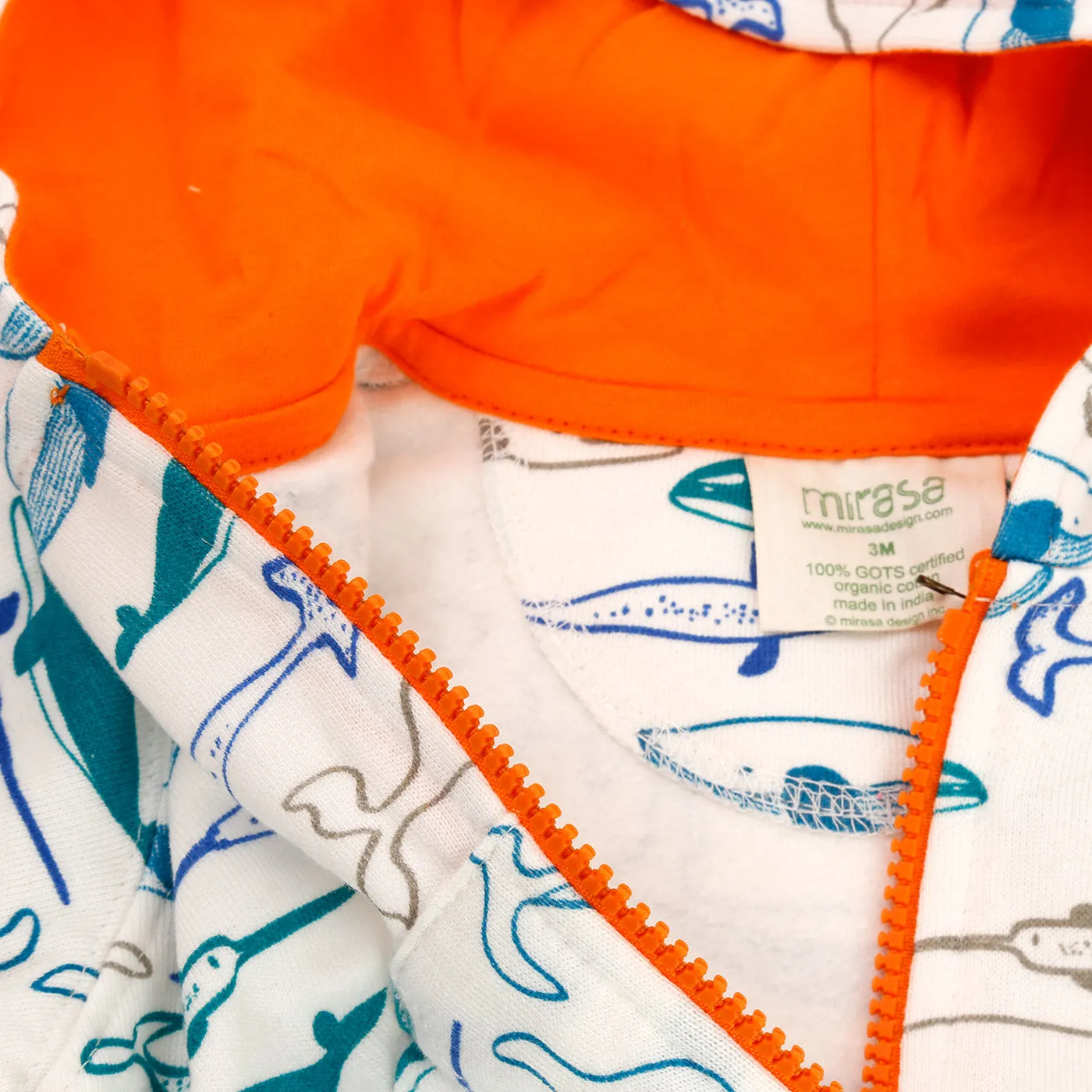 Organic Cotton Hooded Sweatshirt / Whales Orange