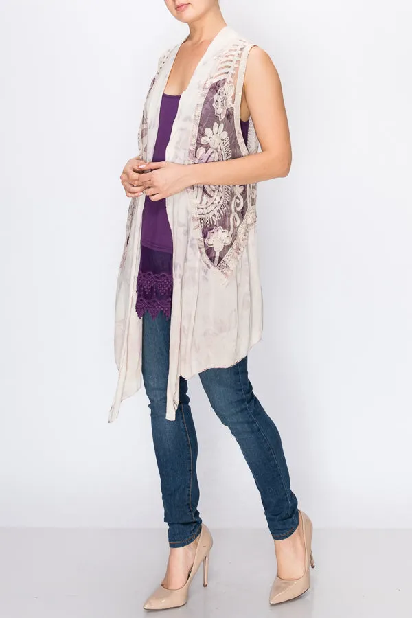 Origami Roses & Brocade Vest - Natural/Lavender