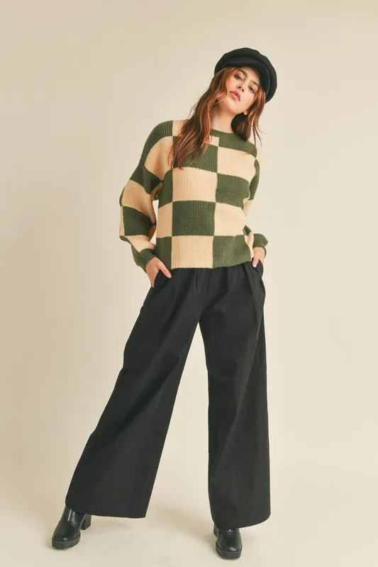 Oversized Checkered Sweater Olive Sand