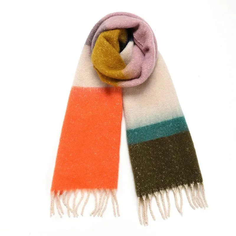 Oversized Color Block Winter Scarf