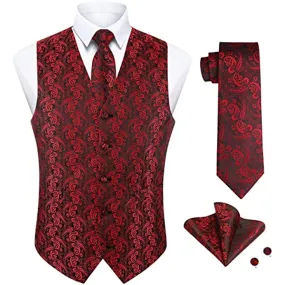 Paisley 4pc Suit Vest Set - BURGUNDY