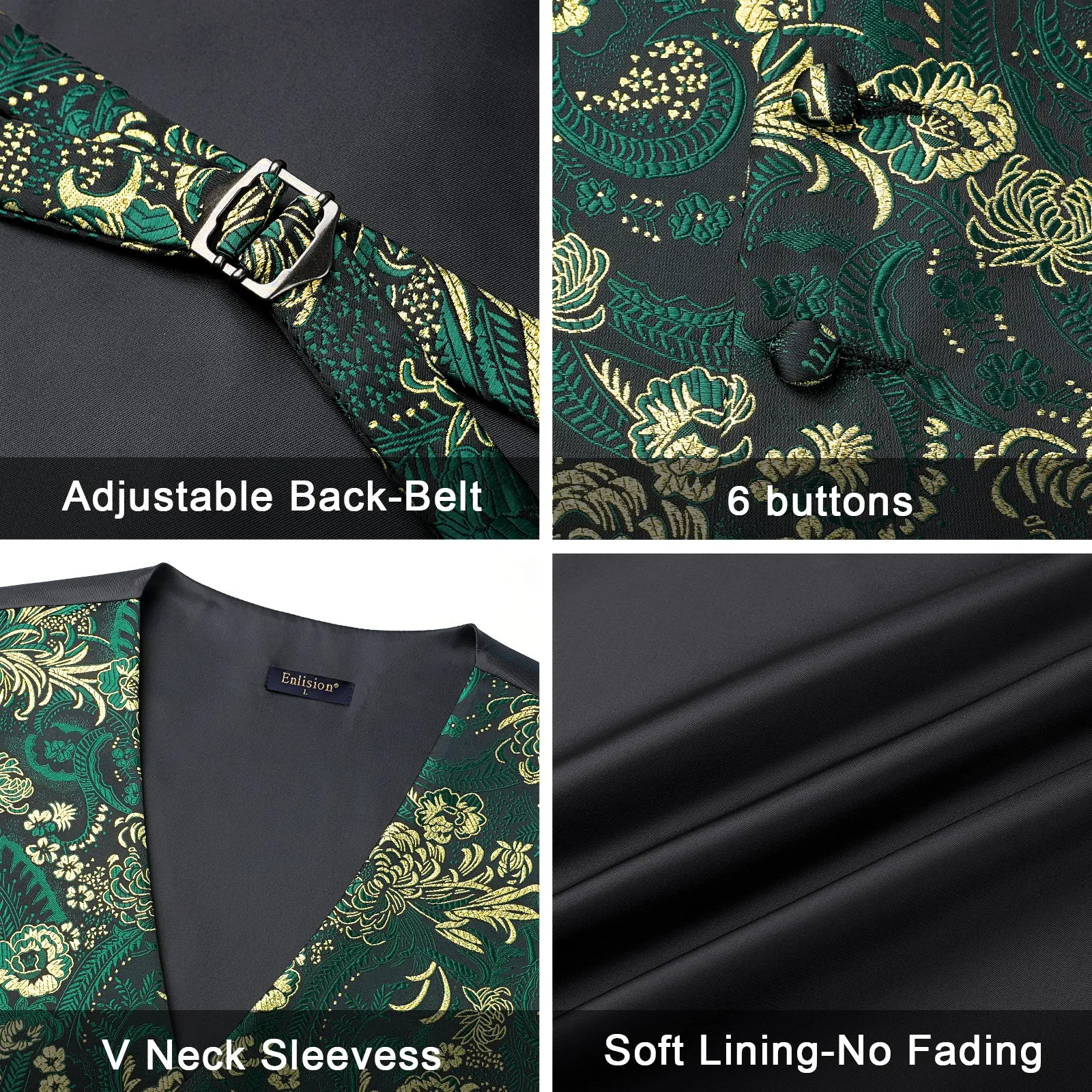 Paisley Floral 4pc Suit Vest Set - H-GREEN/GOLD/BLACK