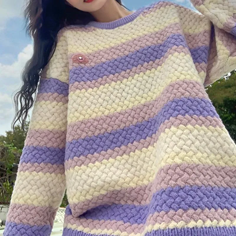 Pastel Aesthetic Stripes Knit Oversized Sweater