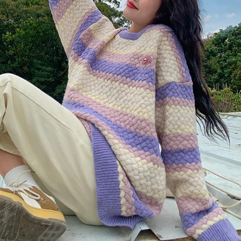 Pastel Aesthetic Stripes Knit Oversized Sweater