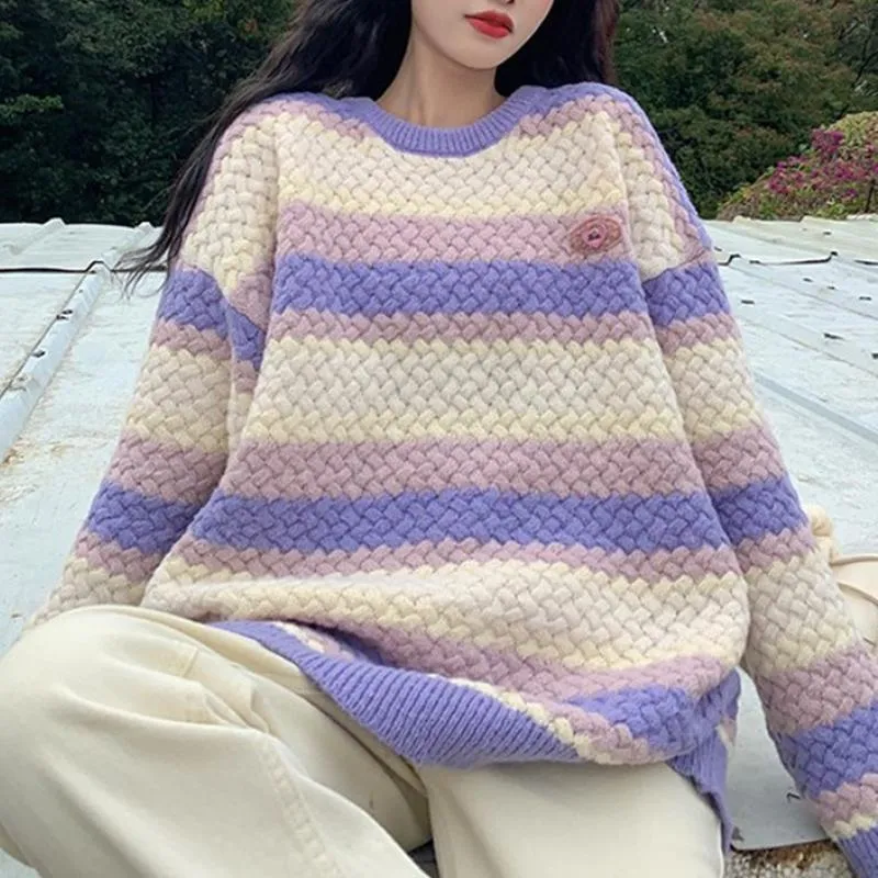 Pastel Aesthetic Stripes Knit Oversized Sweater