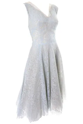 Peggy Hunt Vintage Dress 1950s Blue Lace over Cream Silk