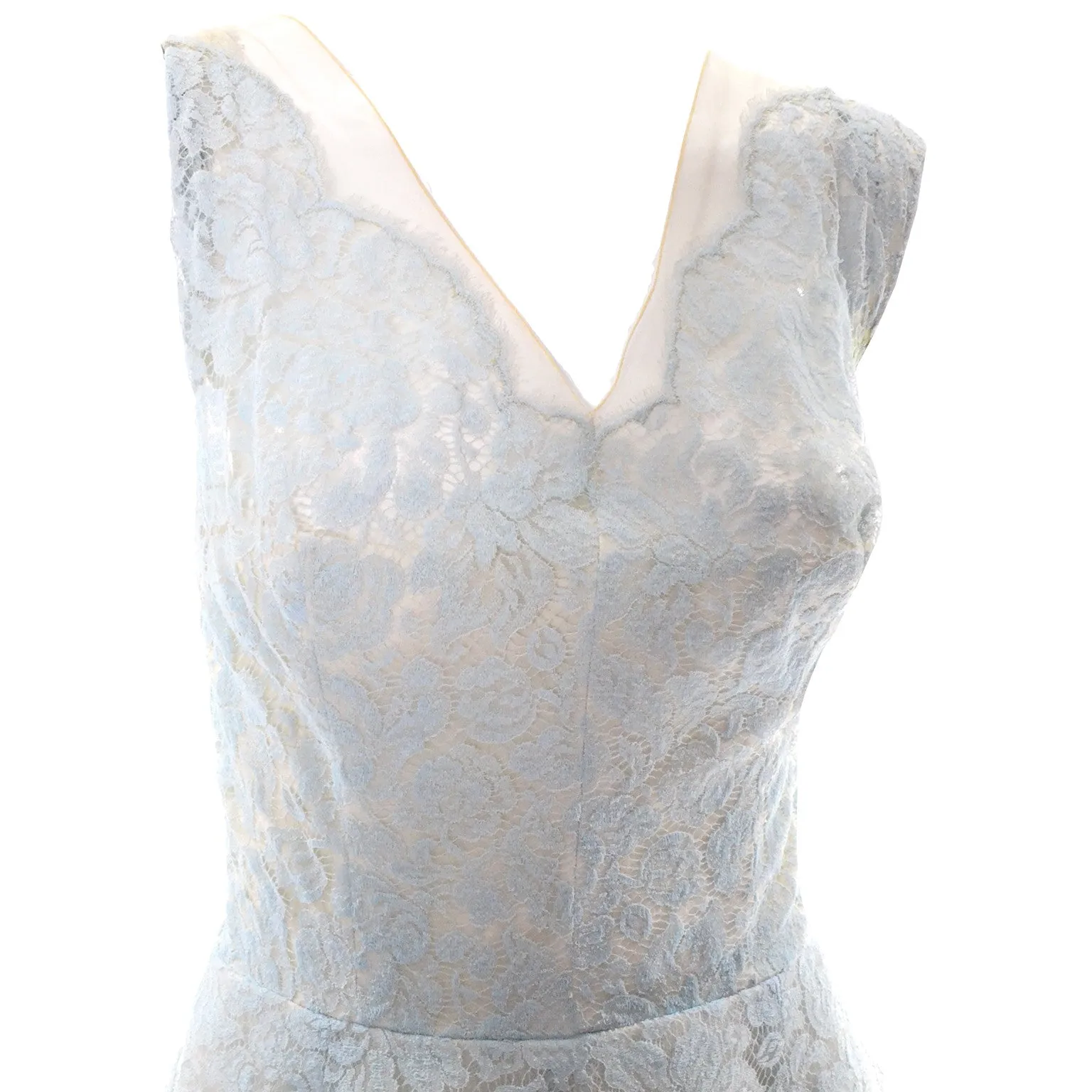 Peggy Hunt Vintage Dress 1950s Blue Lace over Cream Silk