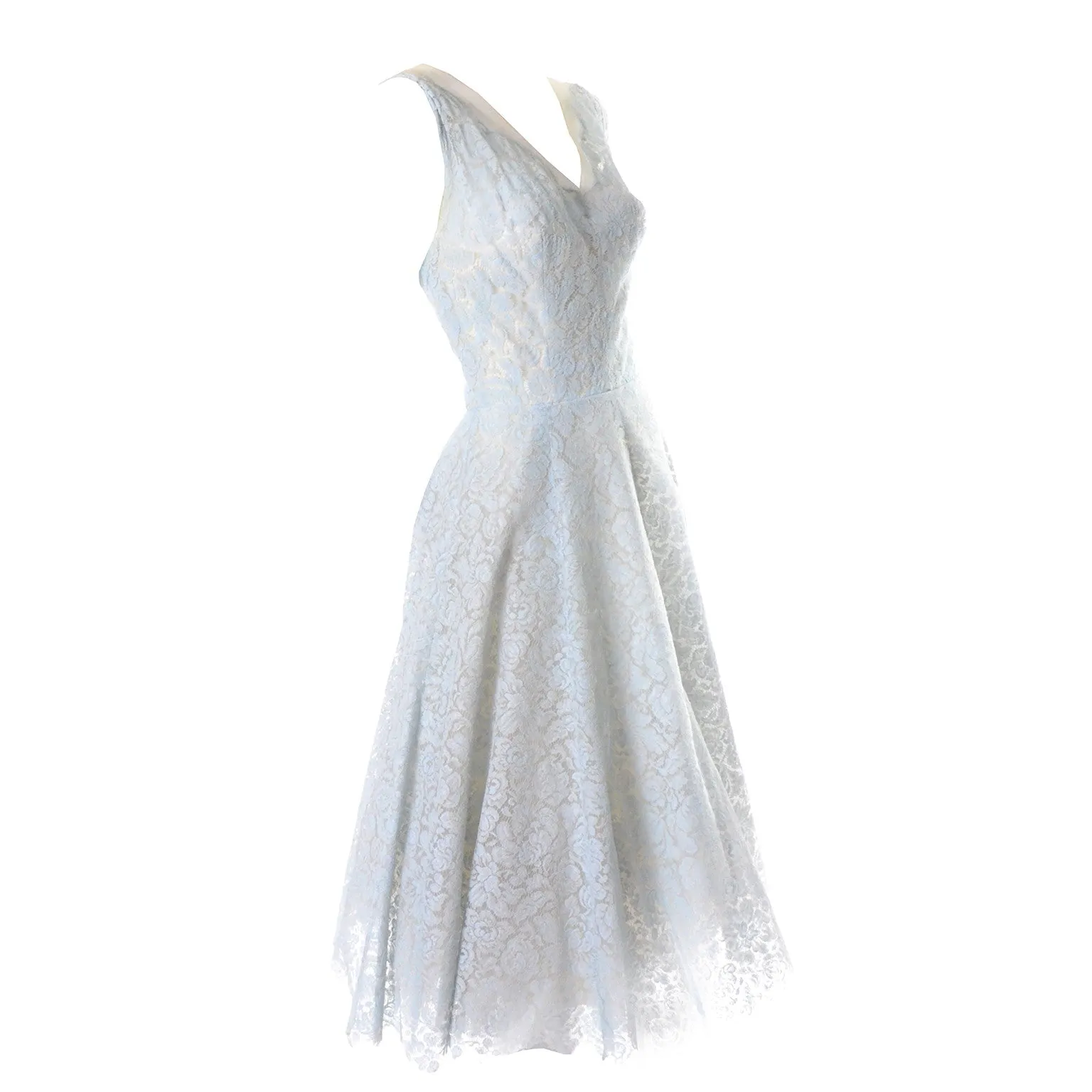 Peggy Hunt Vintage Dress 1950s Blue Lace over Cream Silk