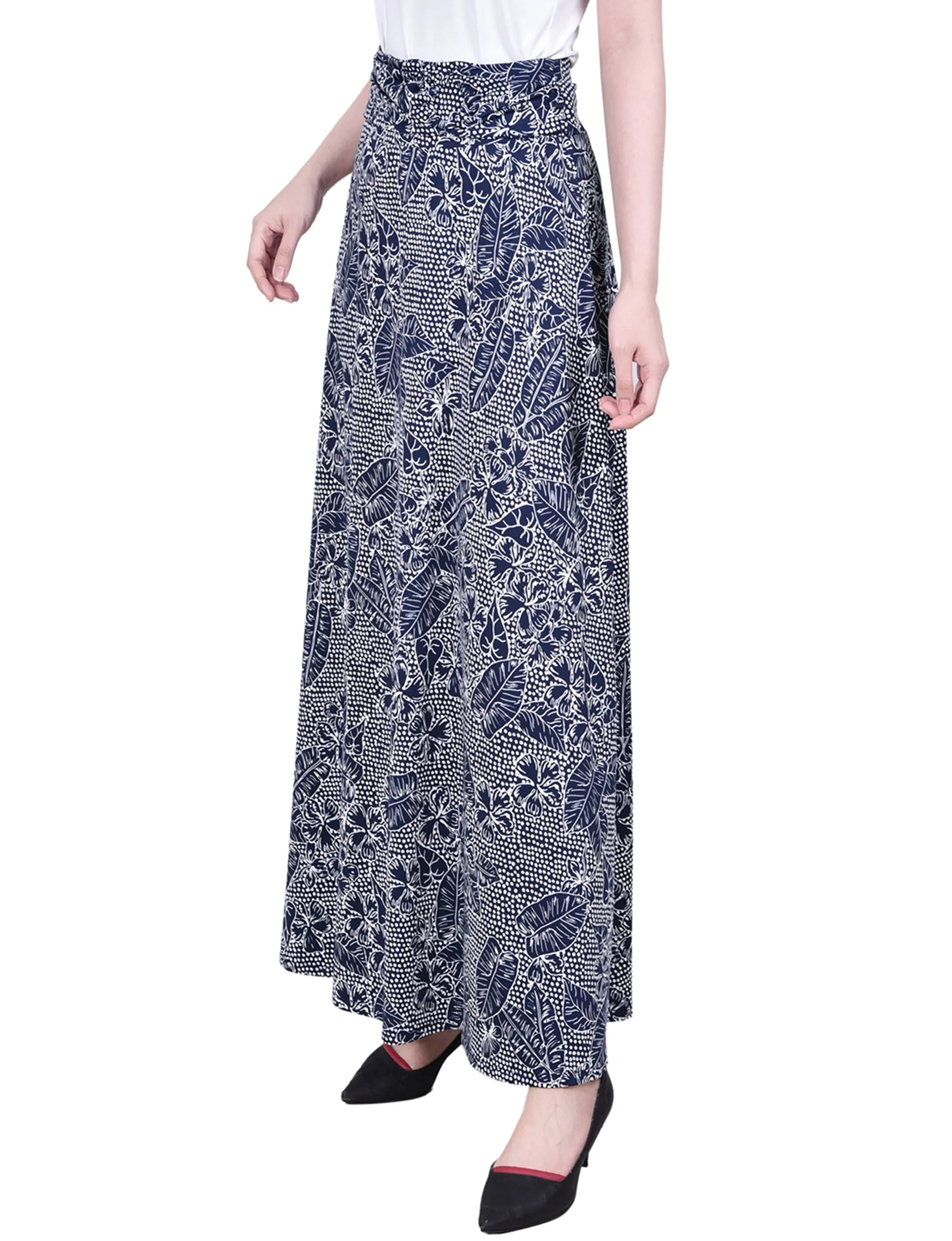 Petite Maxi A-Line Skirt With Front Faux Belt With Ring Detail