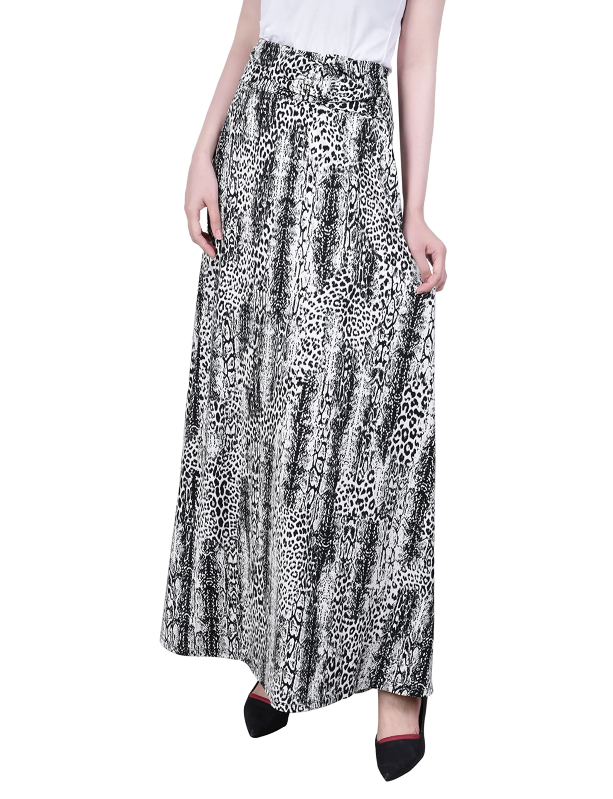 Petite Maxi A-Line Skirt With Front Faux Belt With Ring Detail