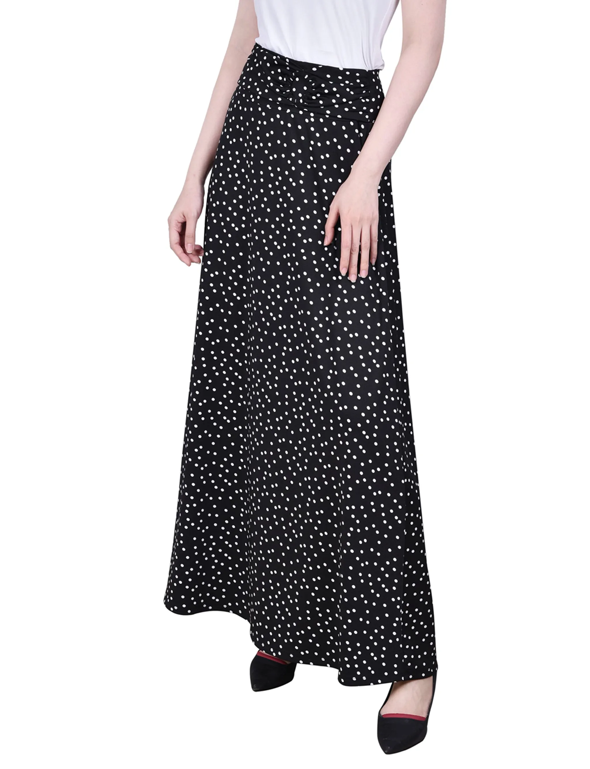 Petite Maxi A-Line Skirt With Front Faux Belt With Ring Detail