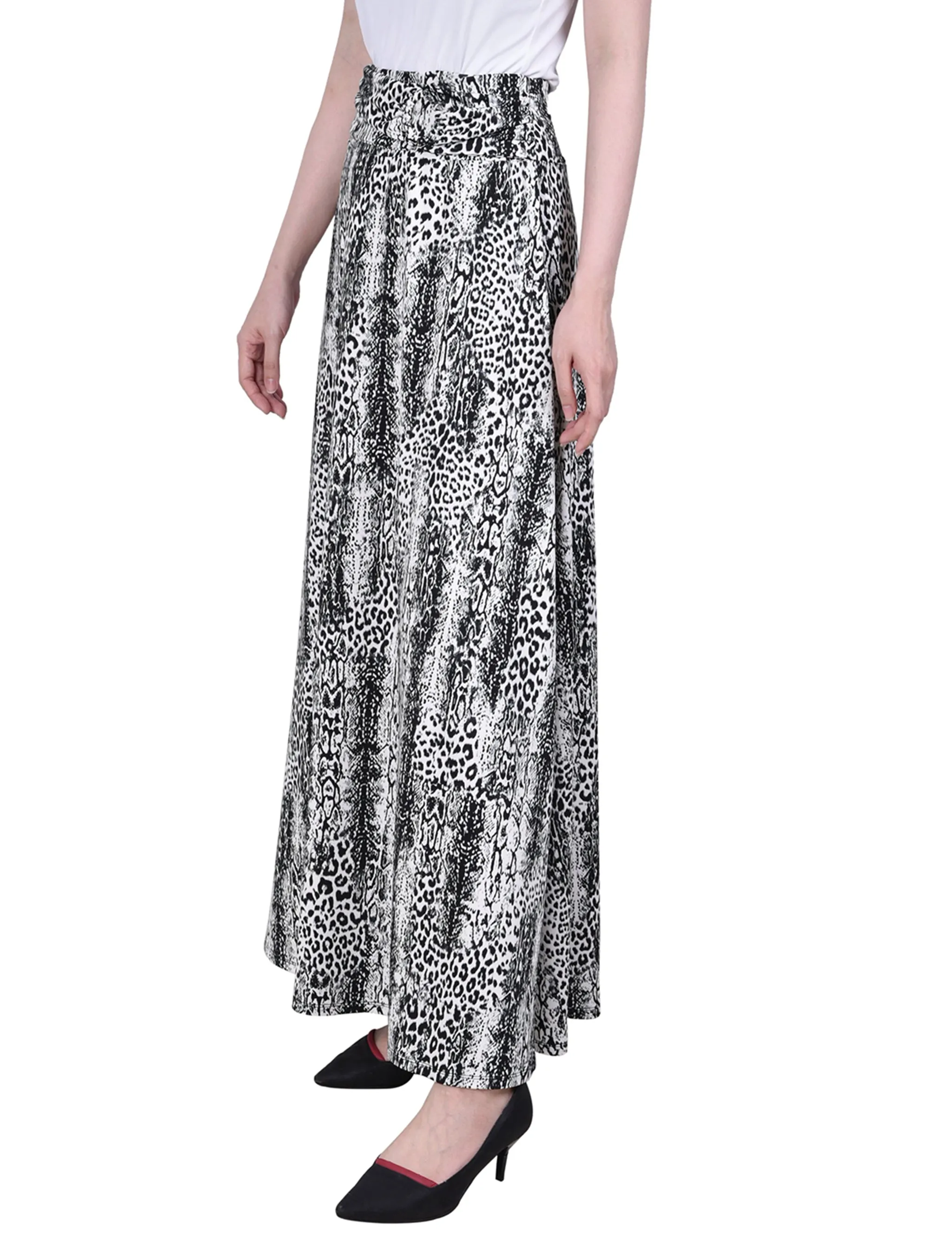 Petite Maxi A-Line Skirt With Front Faux Belt With Ring Detail