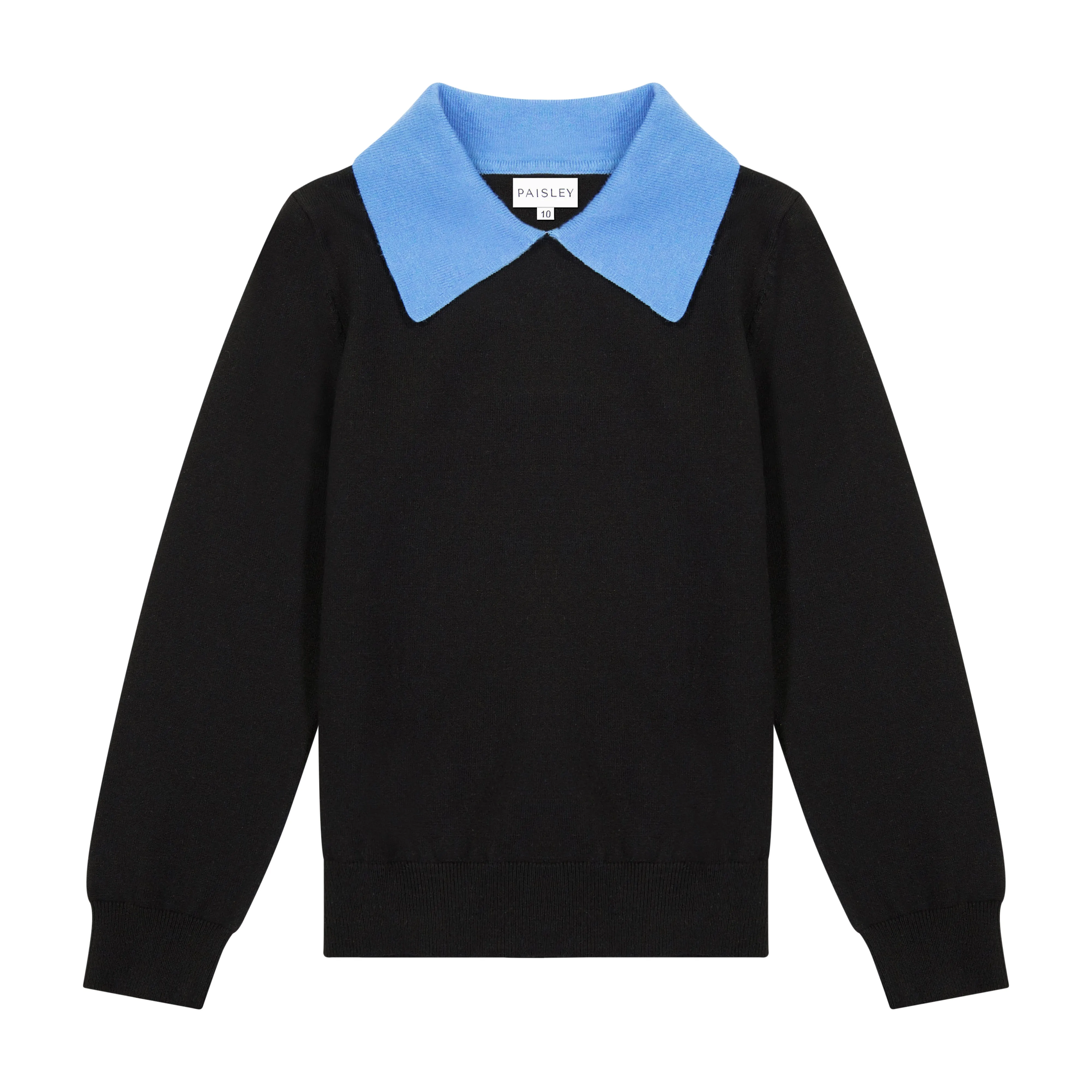 PL Black Knit Top with Blue Collar