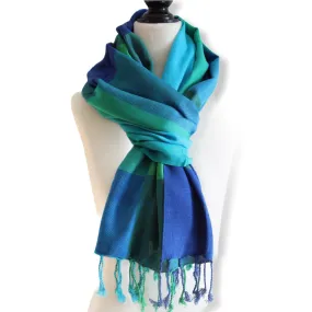 Plaid Handwoven Scarf - Blue & Green