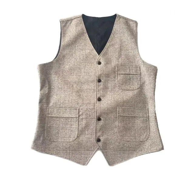 Plaid Pattern Basic Five Buttons Vest