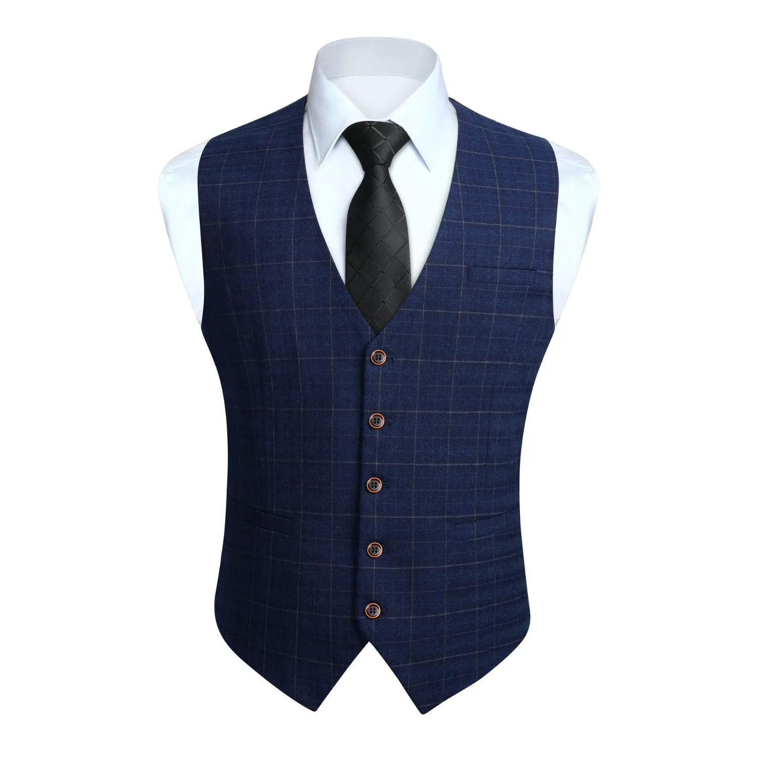 Plaid Slim Suit Vest - A-A-BLUE