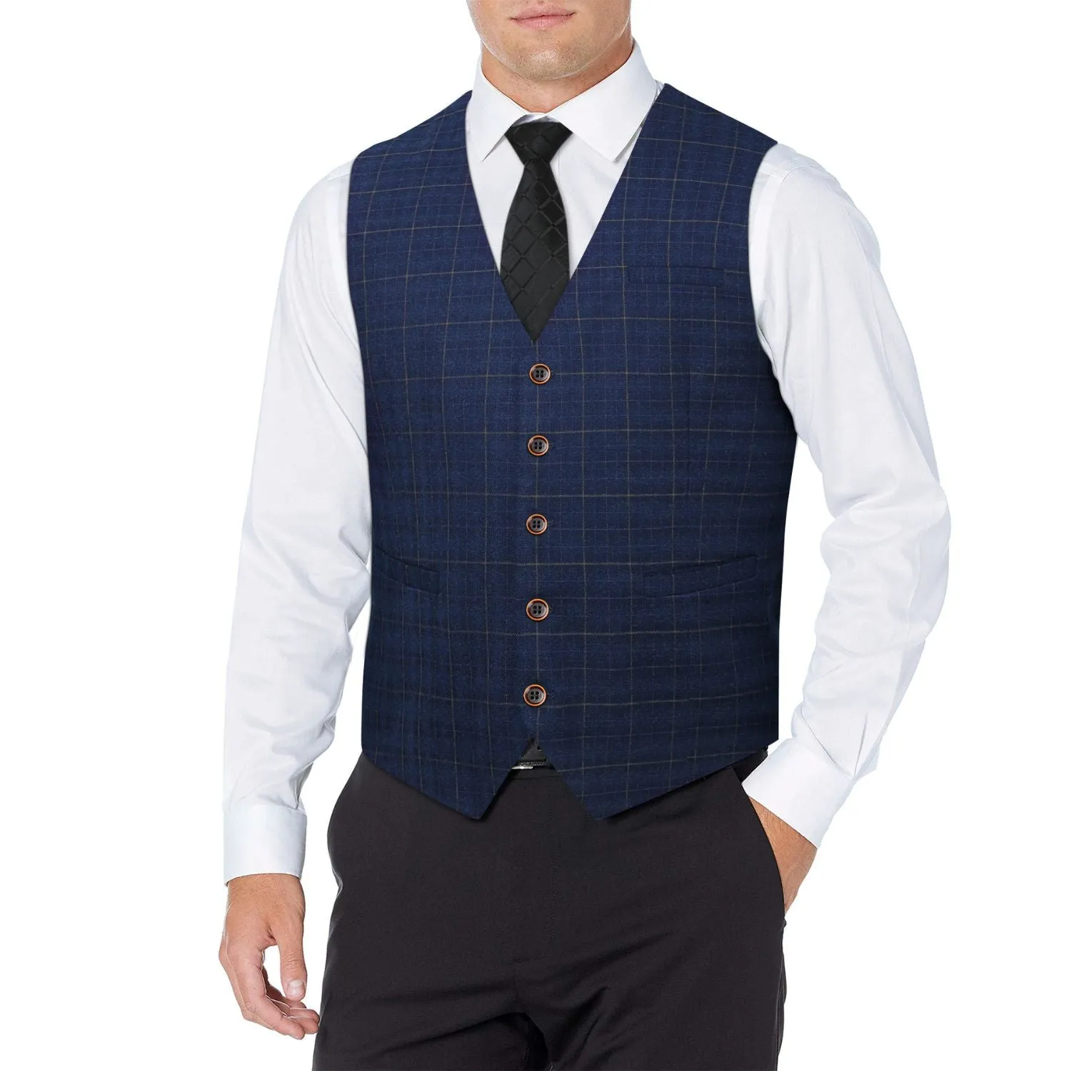 Plaid Slim Suit Vest - A-A-BLUE