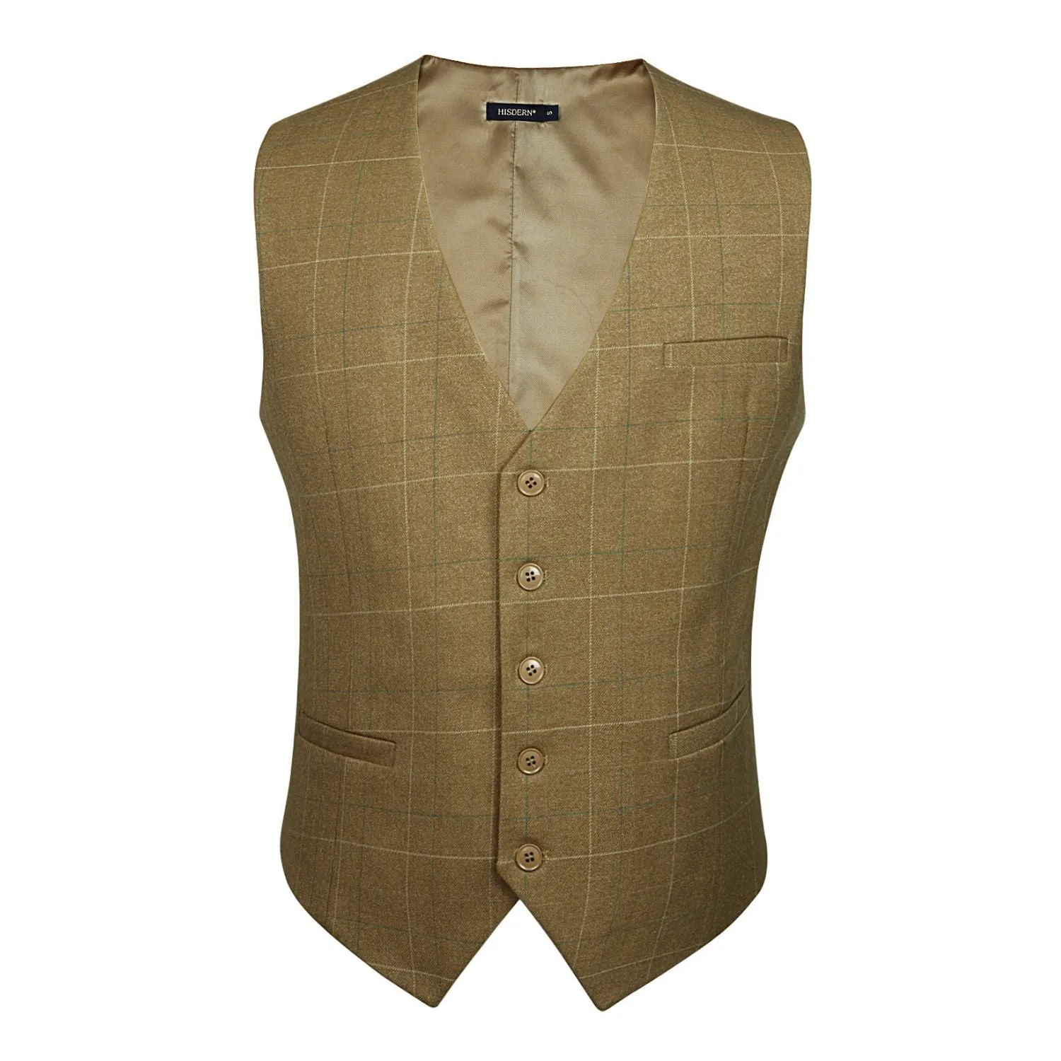 Plaid Slim Suit Vest - A-KHAKI