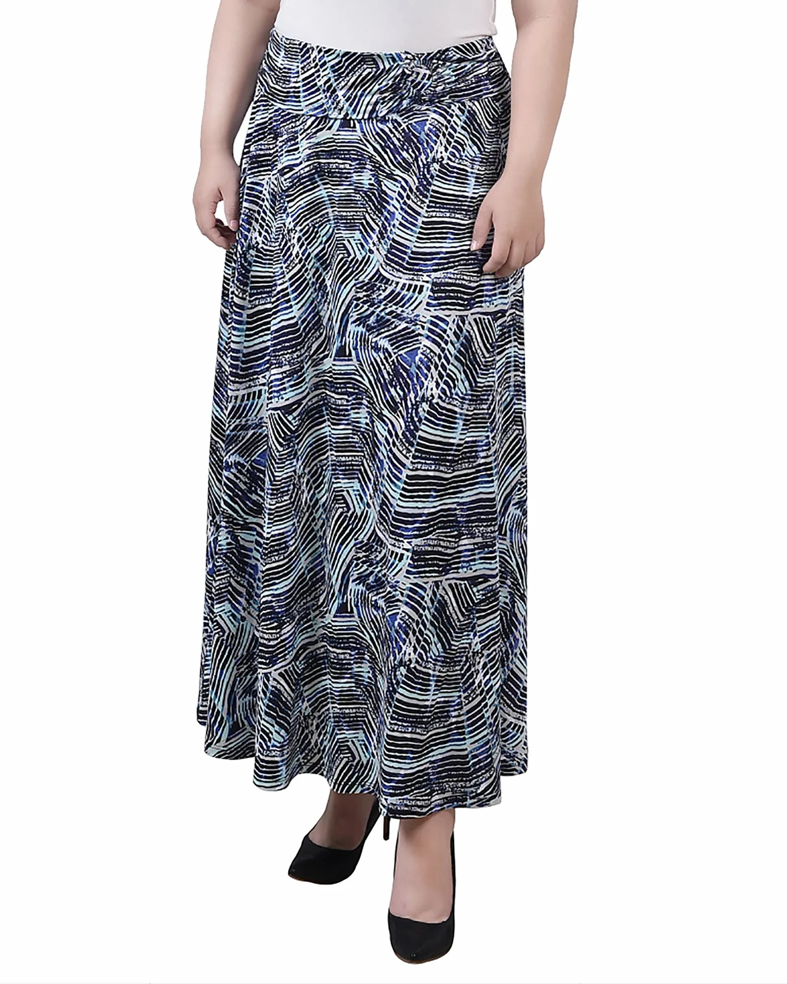 Plus Size Maxi A-Line Skirt With Front Faux Belt With Ring Detail