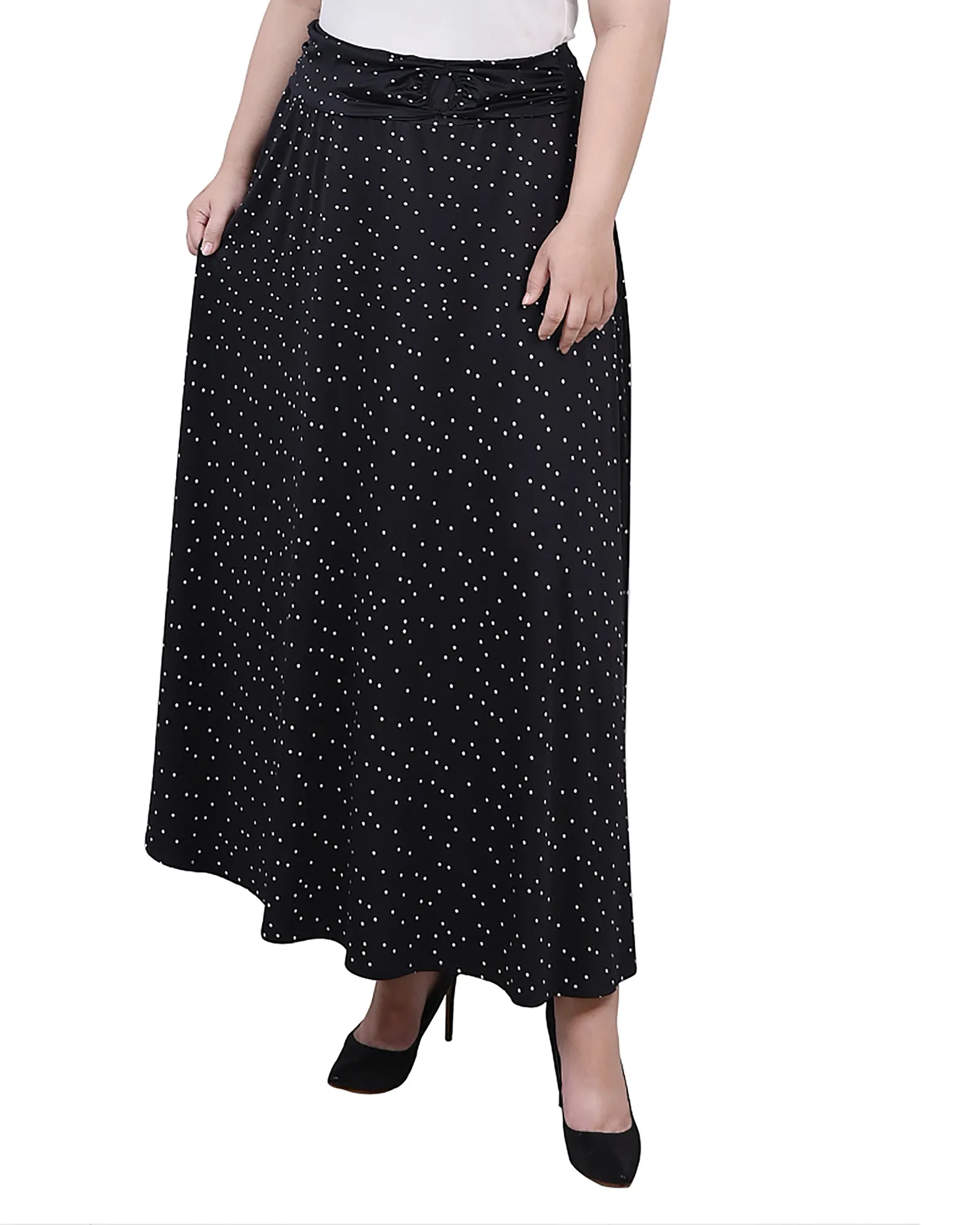 Plus Size Maxi A-Line Skirt With Front Faux Belt With Ring Detail