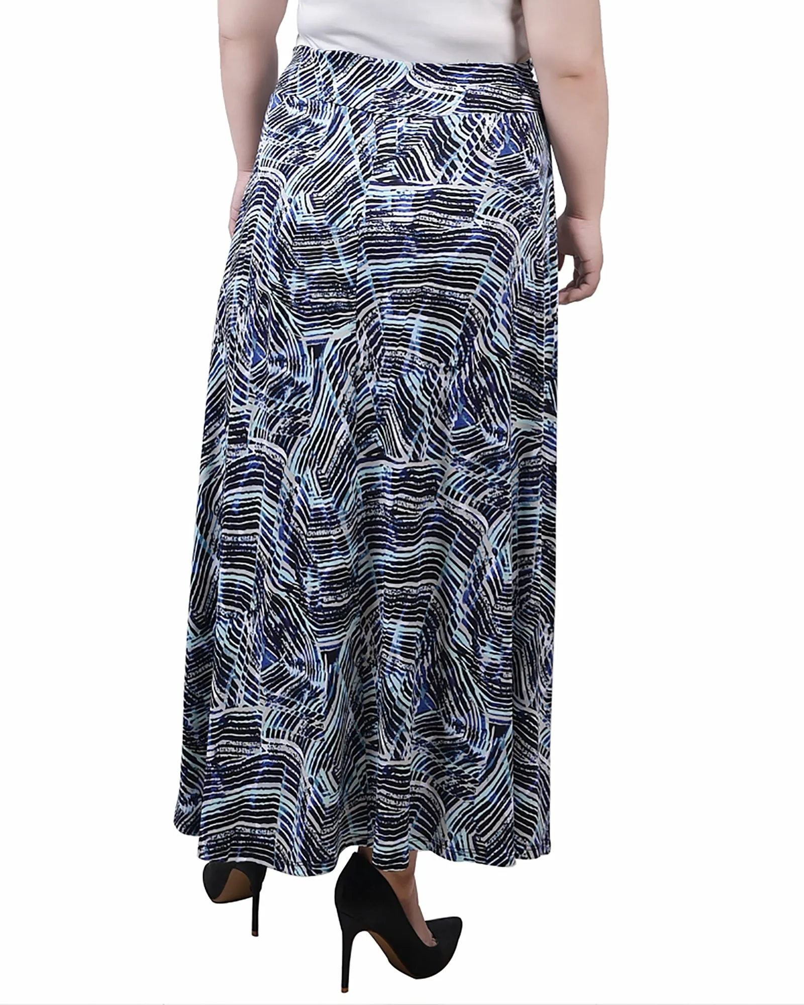 Plus Size Maxi A-Line Skirt With Front Faux Belt With Ring Detail