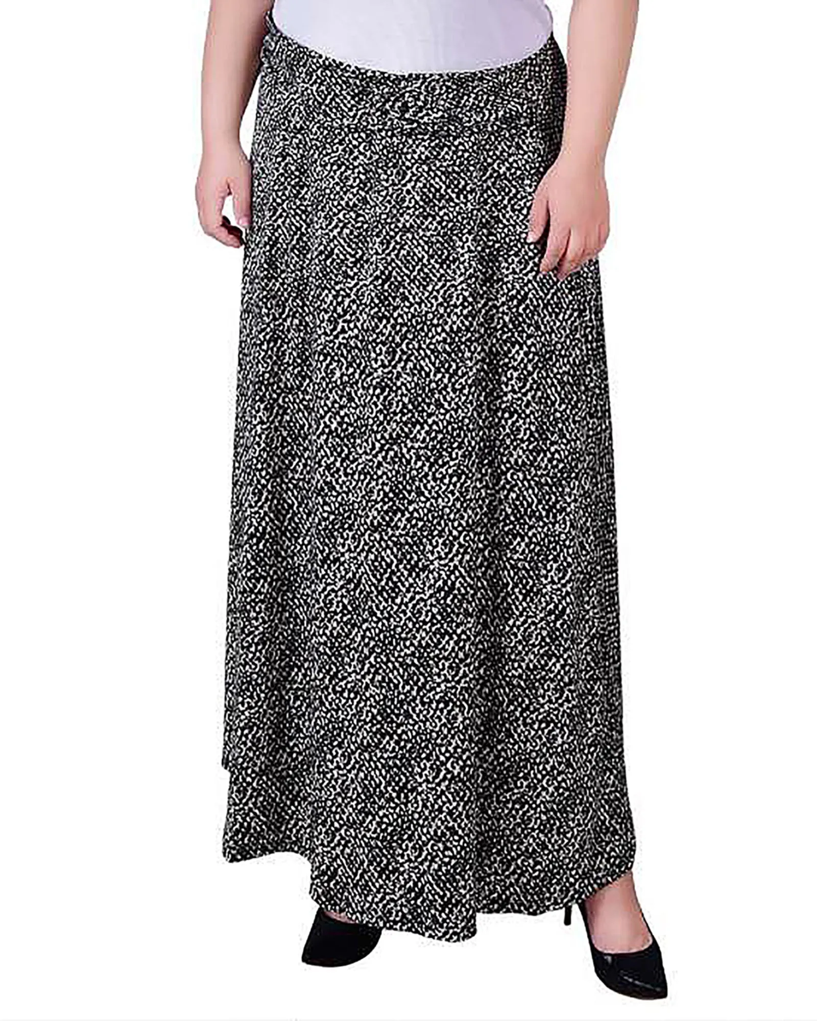 Plus Size Maxi A-Line Skirt With Front Faux Belt With Ring Detail