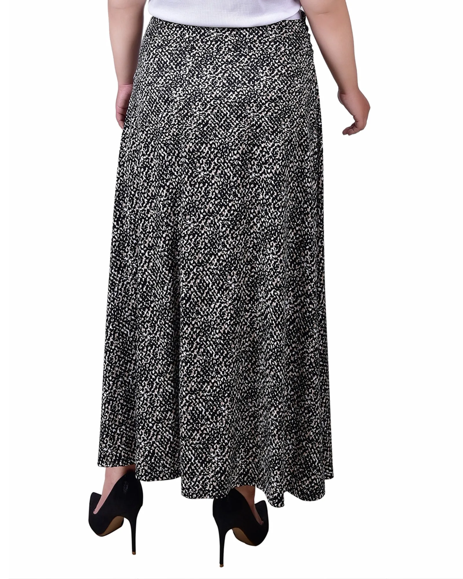 Plus Size Maxi A-Line Skirt With Front Faux Belt With Ring Detail