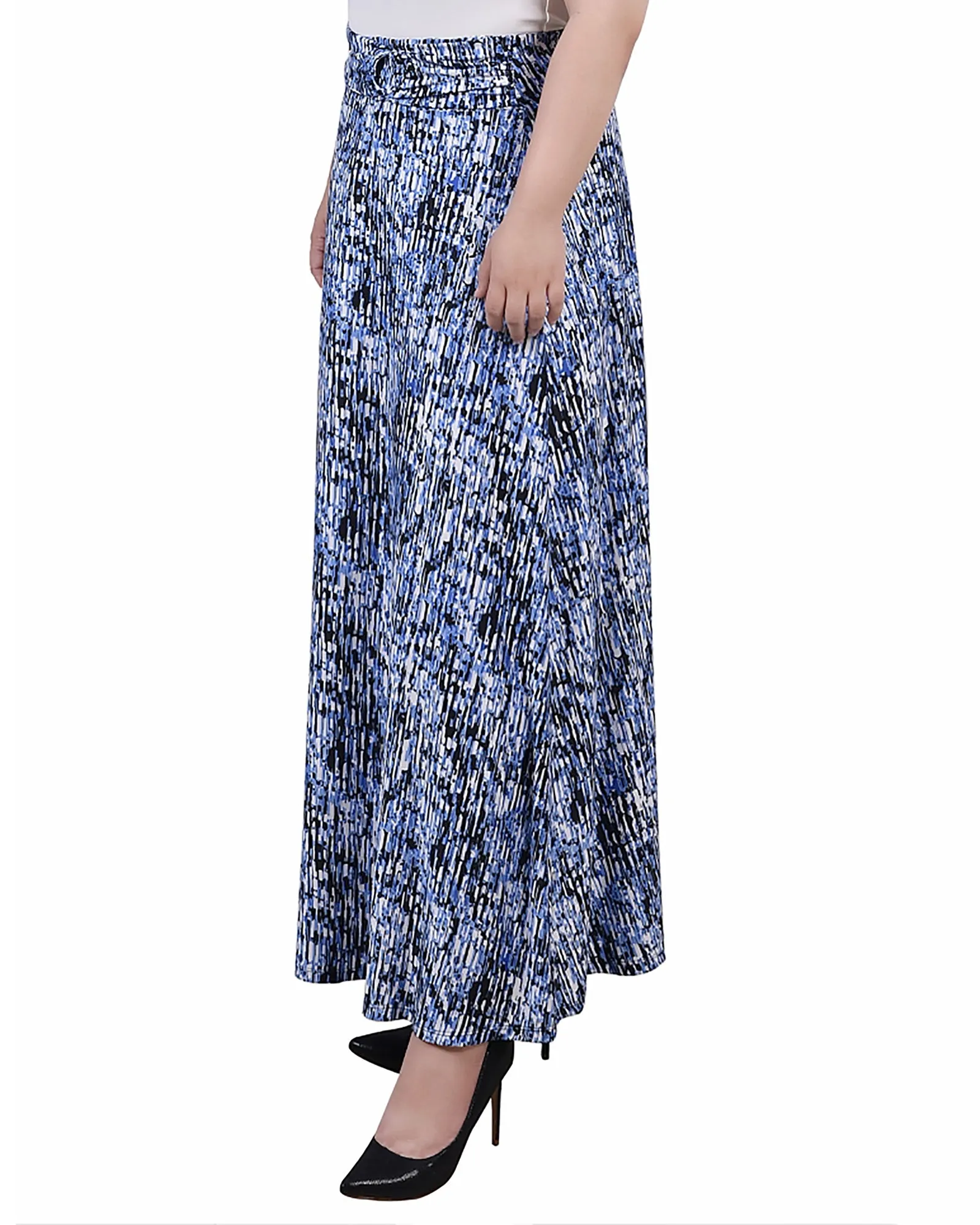 Plus Size Maxi A-Line Skirt With Front Faux Belt With Ring Detail